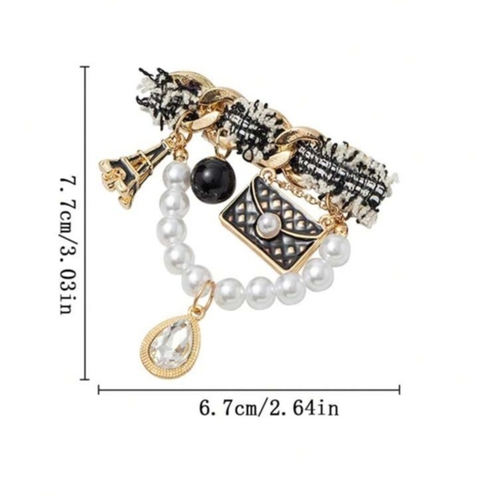 ✨NEW✨ Elegant Black and White Charm Pearl Eiffel Tower Brooch - Picture 4 of 4